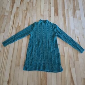 Greenish Teal Cable Knit Sweater Dress Size Small Lands End Cotton